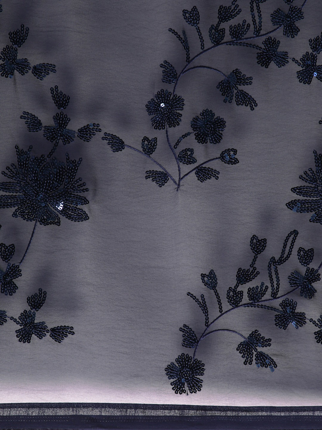 NAINARA Navy Blue Georgette Embroidered Saree with Sequins Work and Unstitched Blouse