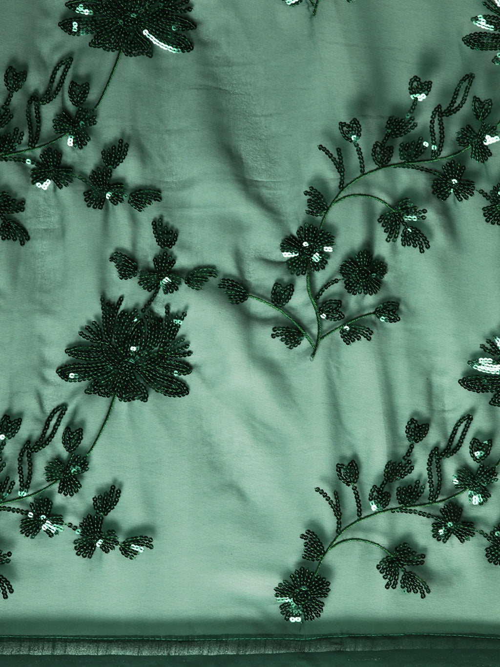 NAINARA Dark Green Georgette Embroidered Saree with Sequins Work and Unstitched Blouse