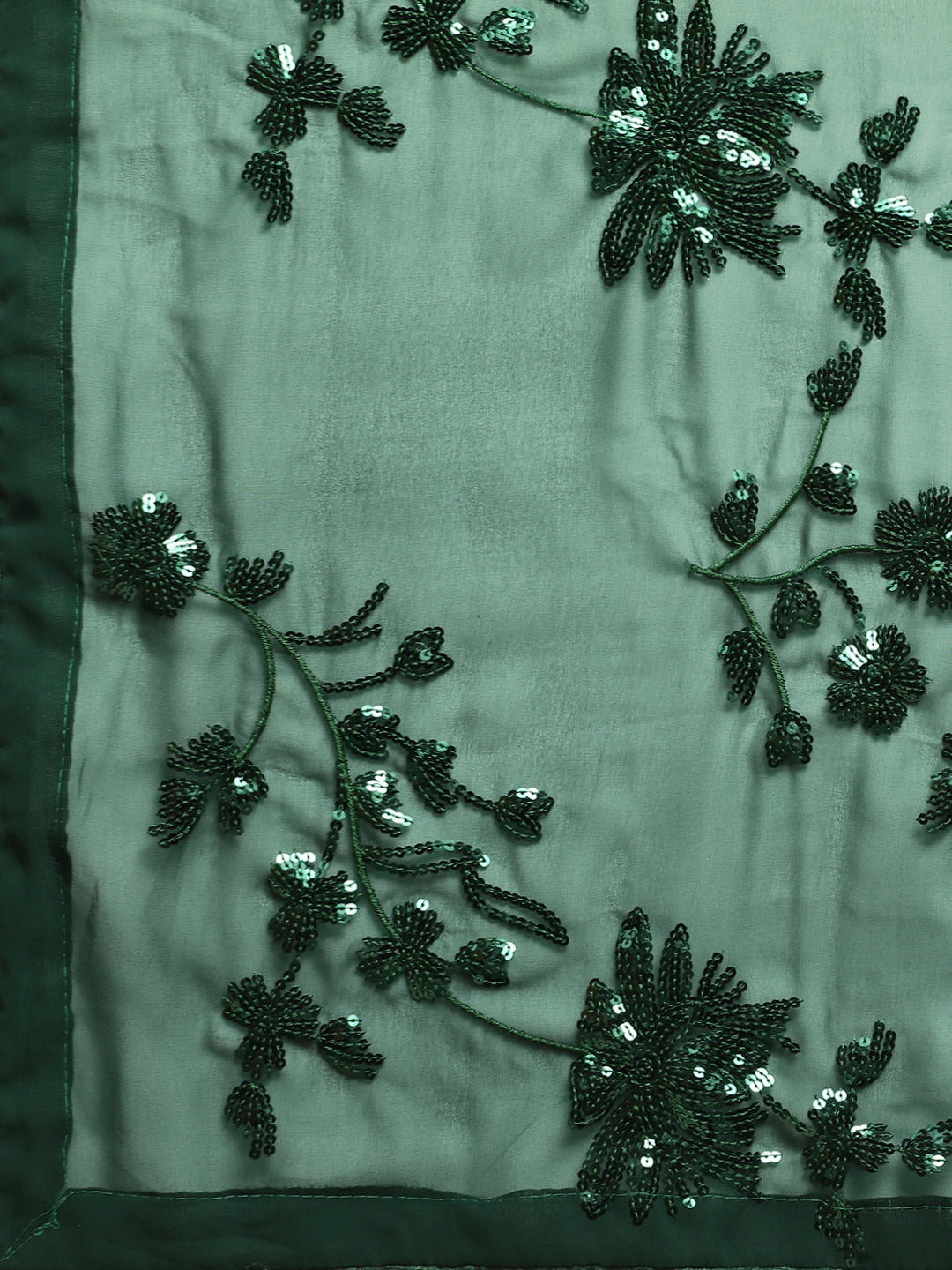 NAINARA Dark Green Georgette Embroidered Saree with Sequins Work and Unstitched Blouse