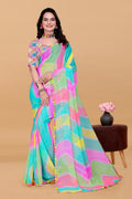 NAINARA Multicolor Pastel Georgette Saree with Designer Lace Border & Matching Blouse