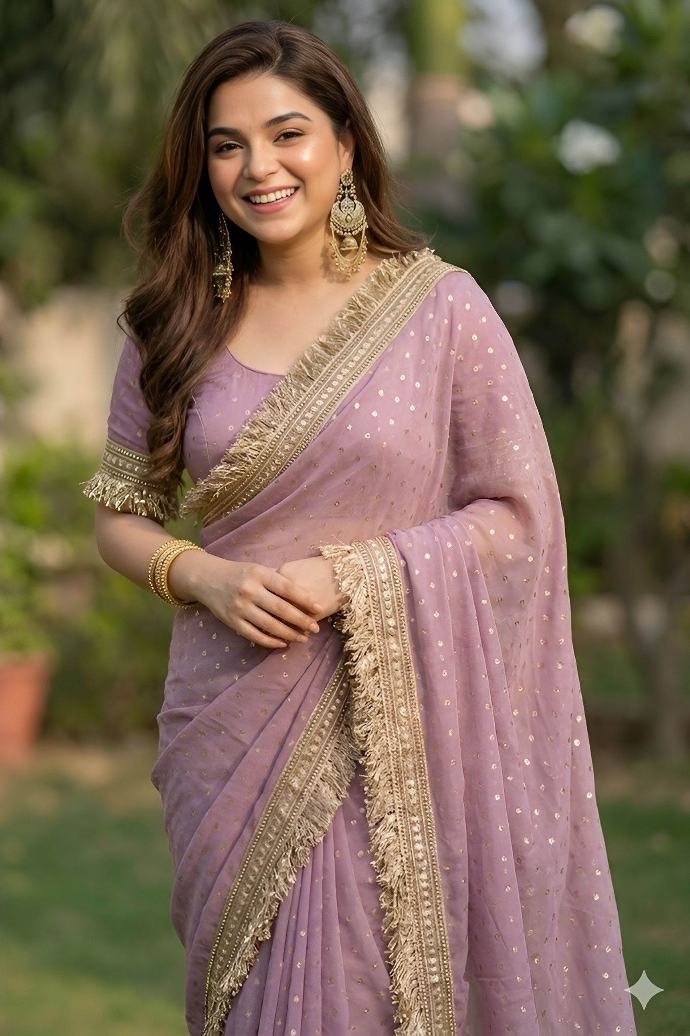 NAINARA Women's Designer Onion Pink Jimmy Choo Saree with Unstitched Blouse | Party Wear, Wedding & Festive Saree