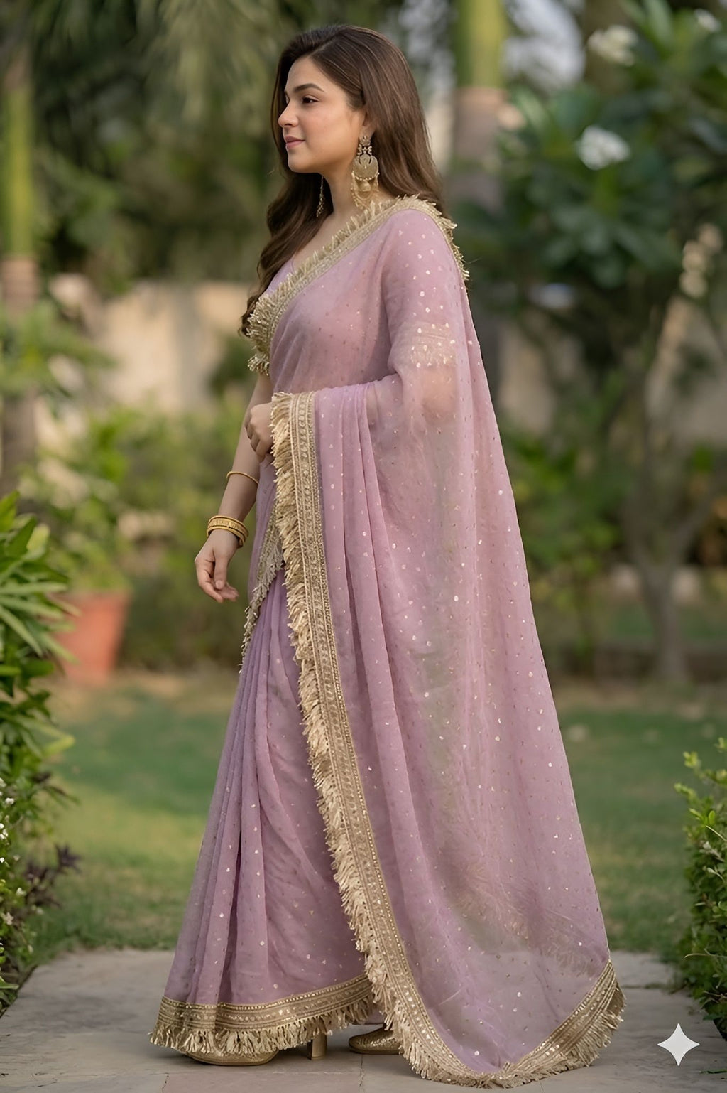 NAINARA Women's Designer Onion Pink Jimmy Choo Saree with Unstitched Blouse | Party Wear, Wedding & Festive Saree