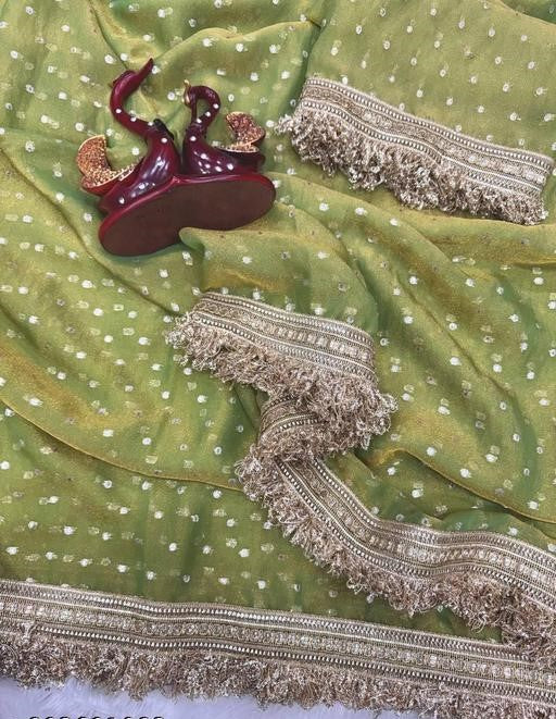 NAINARA Women's Designer Olive Green Jimmy Choo Saree with Unstitched Blouse | Party Wear, Wedding & Festive Saree