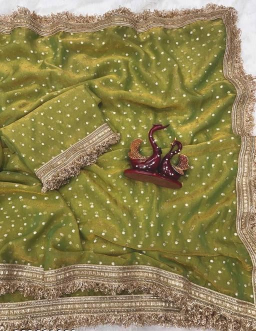 NAINARA Women's Designer Olive Green Jimmy Choo Saree with Unstitched Blouse | Party Wear, Wedding & Festive Saree