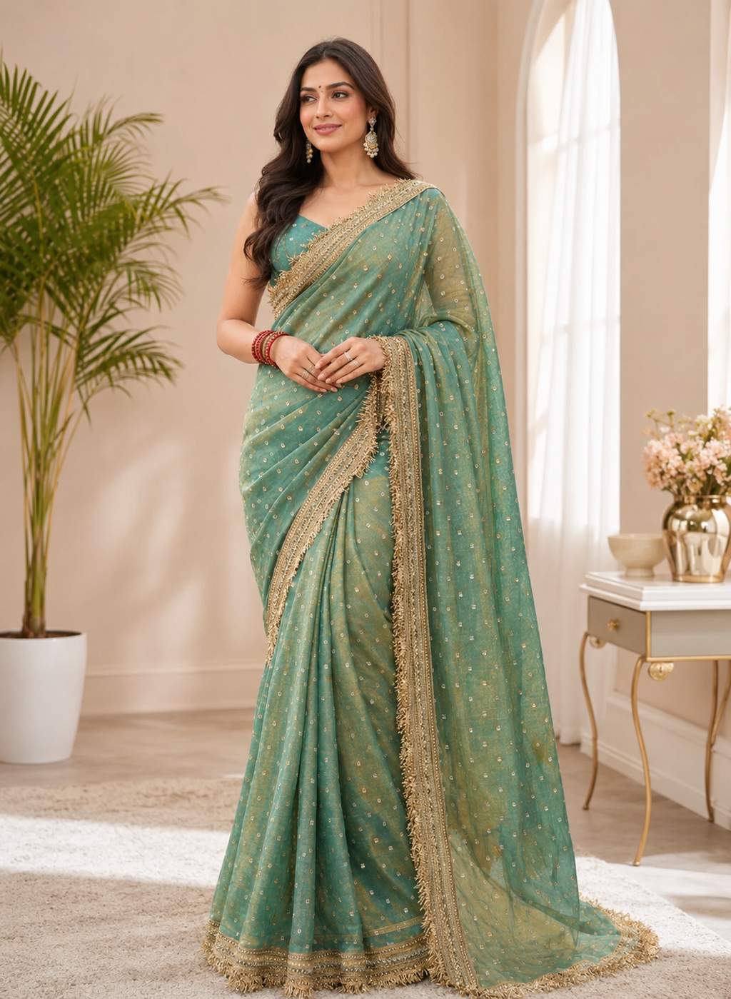 NAINARA Women's Premium Jimmy Choo Designer Saree with Unstitched Blouse Piece | Heavy Lace Border Party Wear Saree