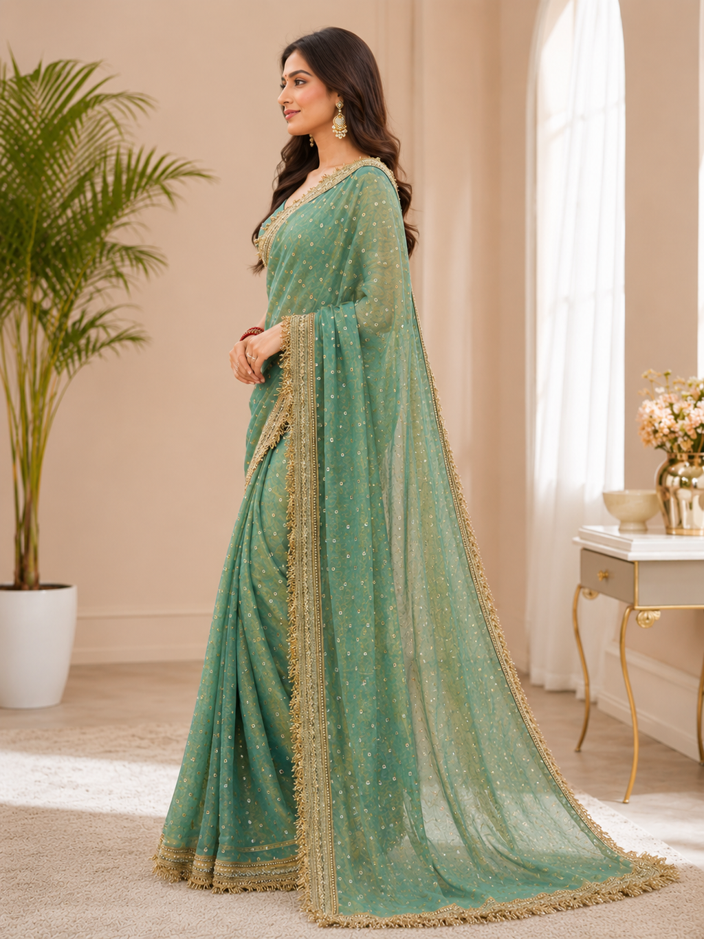 NAINARA Women's Premium Jimmy Choo Designer Saree with Unstitched Blouse Piece | Heavy Lace Border Party Wear Saree