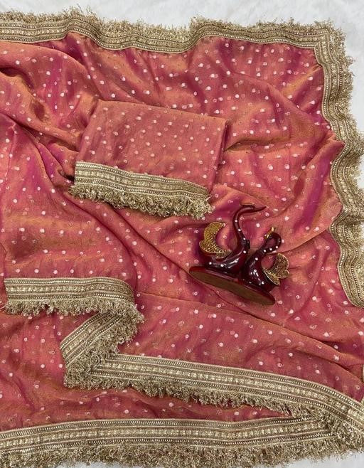 NAINARA Women's Designer Dusty Pink Jimmy Choo Saree with Unstitched Blouse | Wedding, Party & Festive Wear
