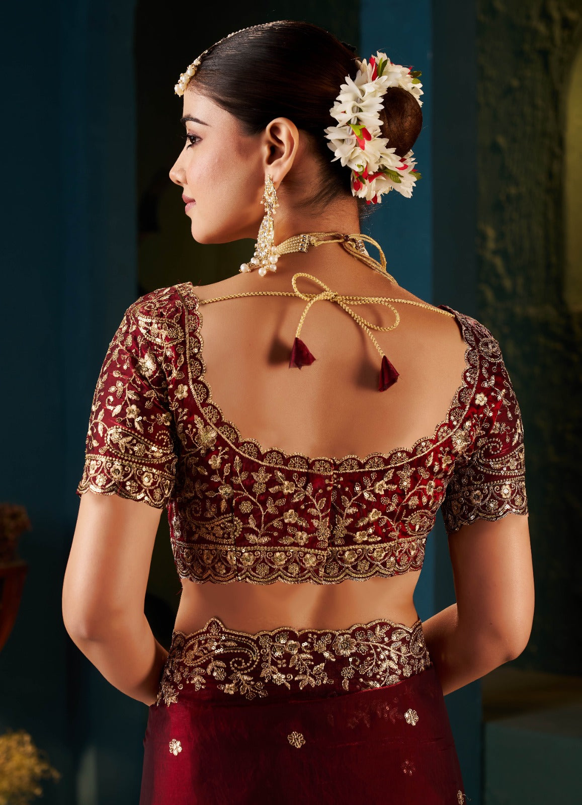 NAINARA Women's Designer Maroon Embroidered Saree with Heavy Embroidered Blouse | Wedding, Bridal & Party Wear Saree