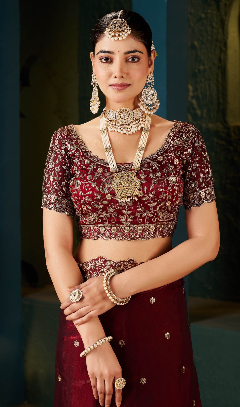 NAINARA Women's Designer Maroon Embroidered Saree with Heavy Embroidered Blouse | Wedding, Bridal & Party Wear Saree