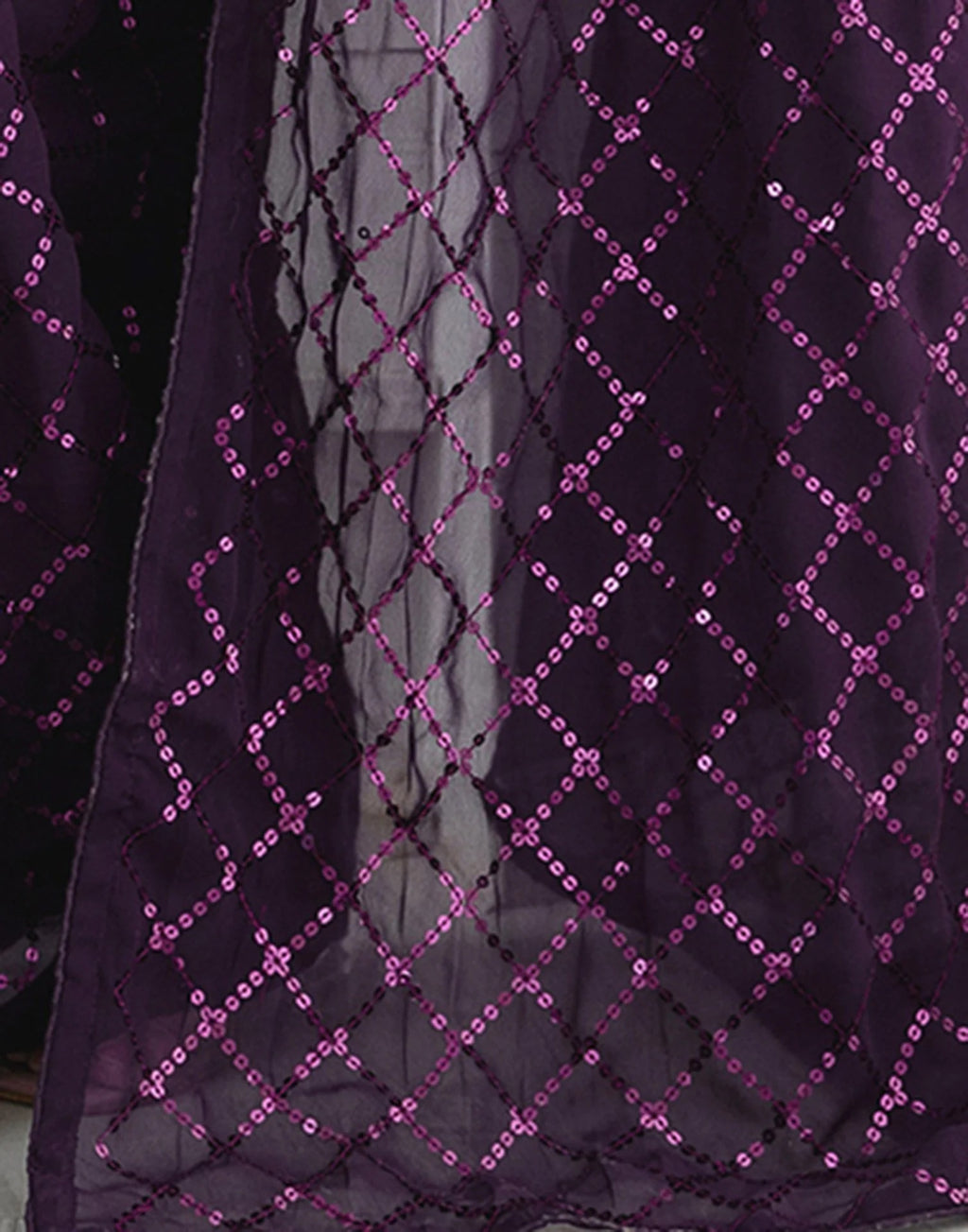 NAINARA Purple Georgette Saree with Sequin Checks Work and Matching Blouse