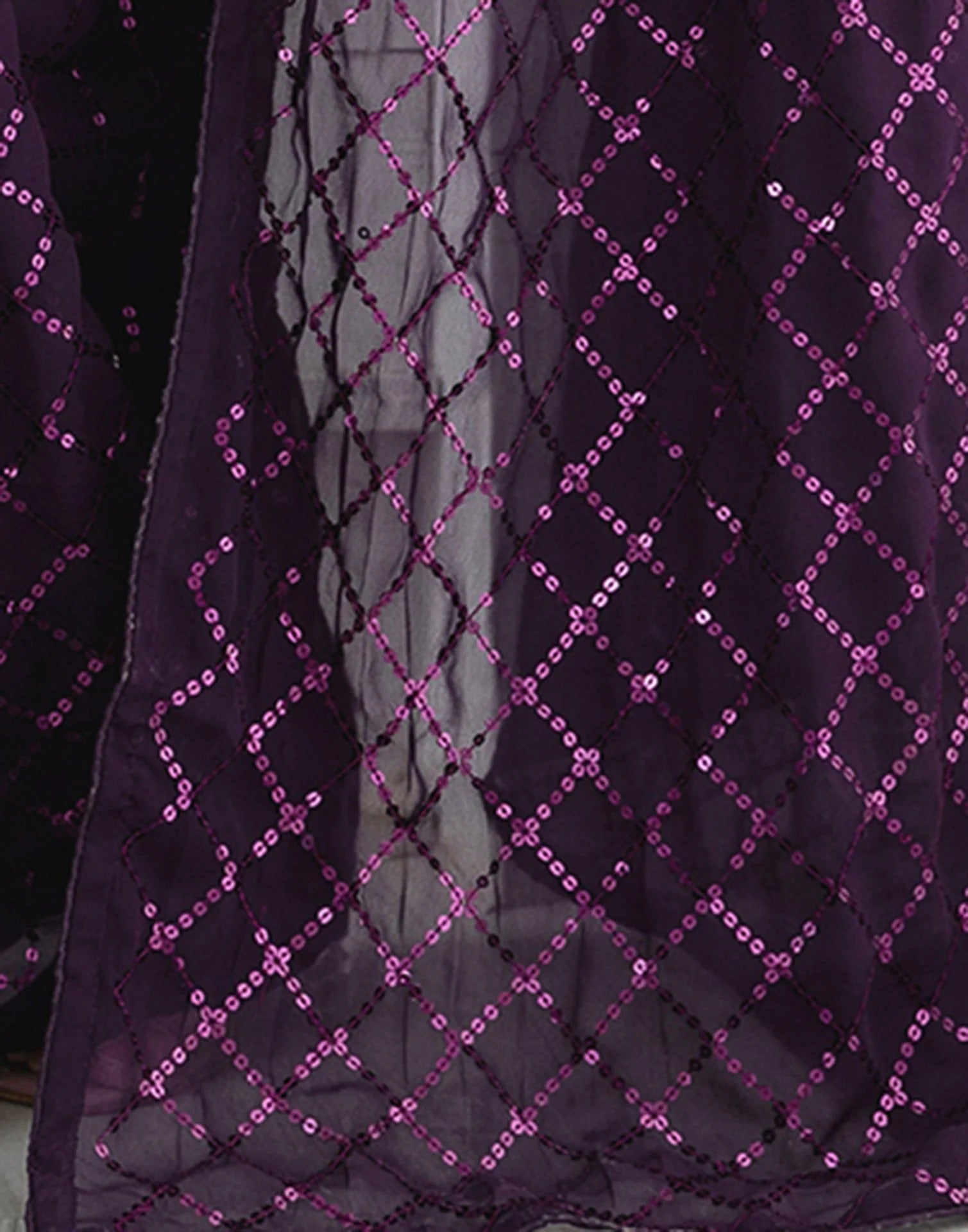 NAINARA Purple Georgette Saree with Sequin Checks Work and Matching Blouse