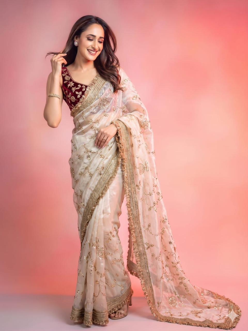 NAINARA Women's Designer Fendy Satin Embroidered Saree with Unstitched Blouse | Party Wear, Wedding & Festive Saree