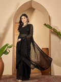 NAINARA Black Georgette Saree with Sequin Checks Work and Matching Blouse