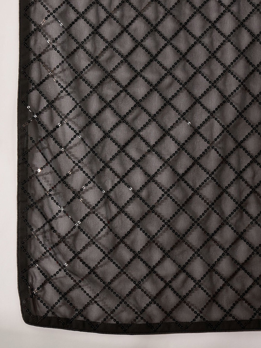 NAINARA Black Georgette Saree with Sequin Checks Work and Matching Blouse