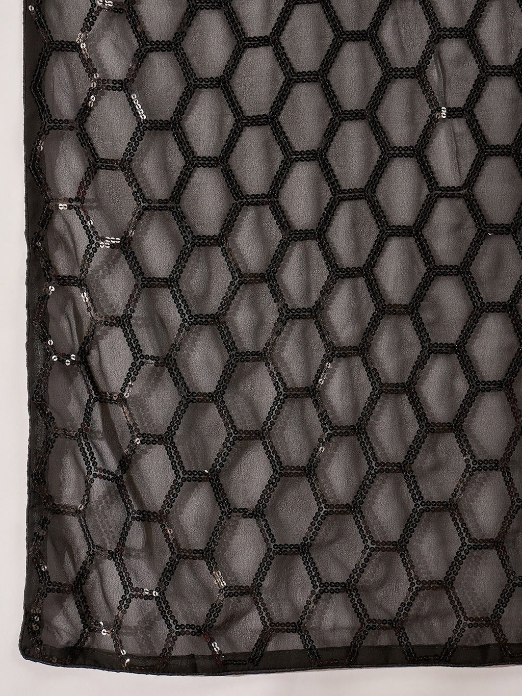 NAINARA Black Sequins Work Georgette Saree with Honeycomb Design and Unstitched Blouse Piece