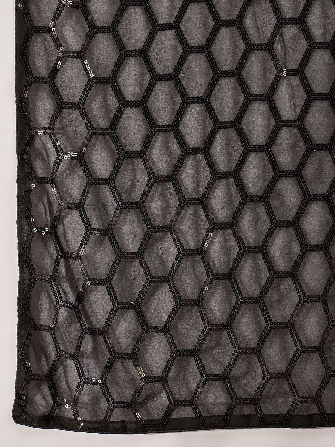 NAINARA Black Sequins Work Georgette Saree with Honeycomb Design and Unstitched Blouse Piece