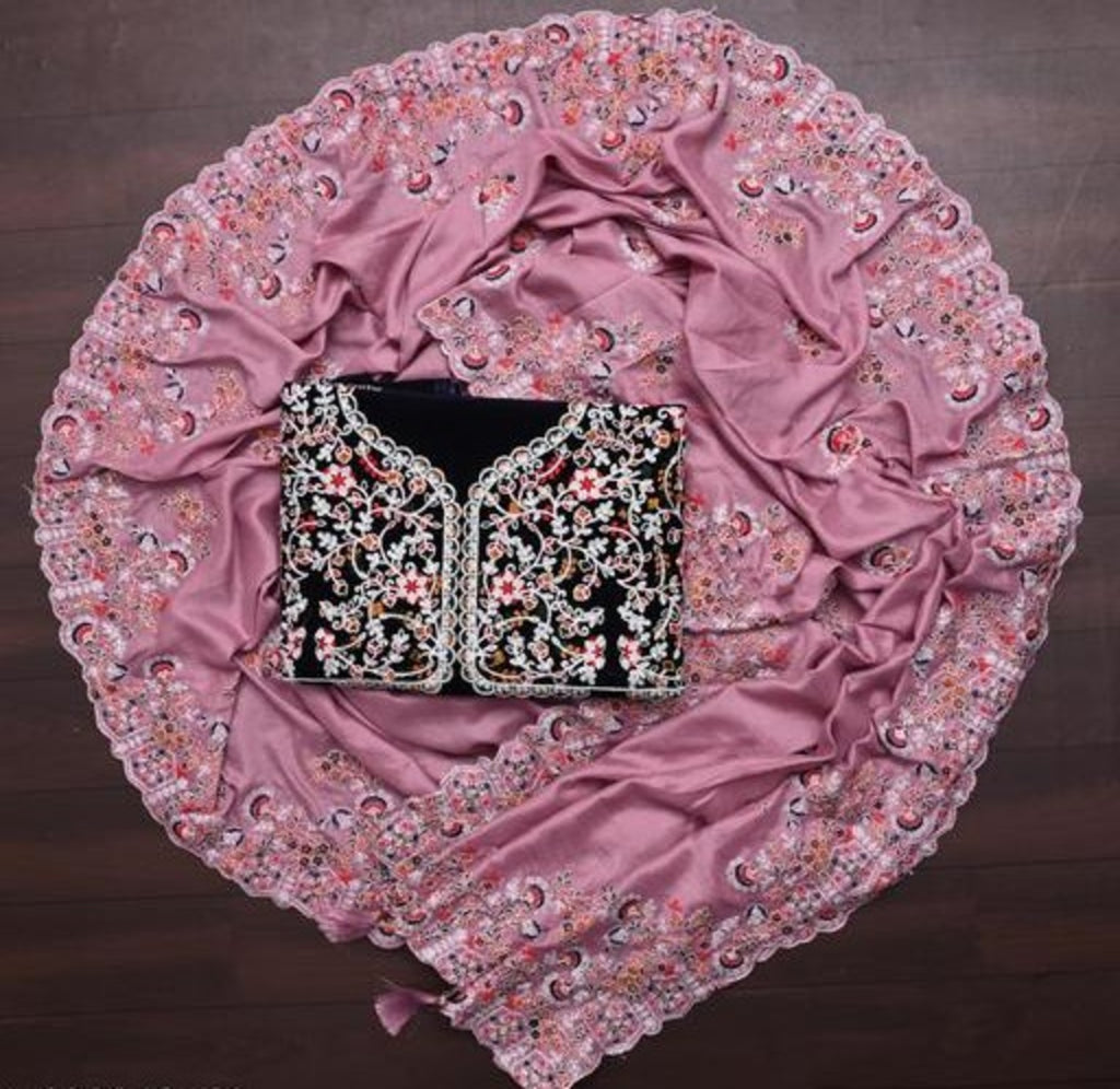 NAINARA Designer Pink Vichitra Silk Saree with Heavy Embroidered Border & Unstitched Designer Blouse | Wedding & Party Wear Saree