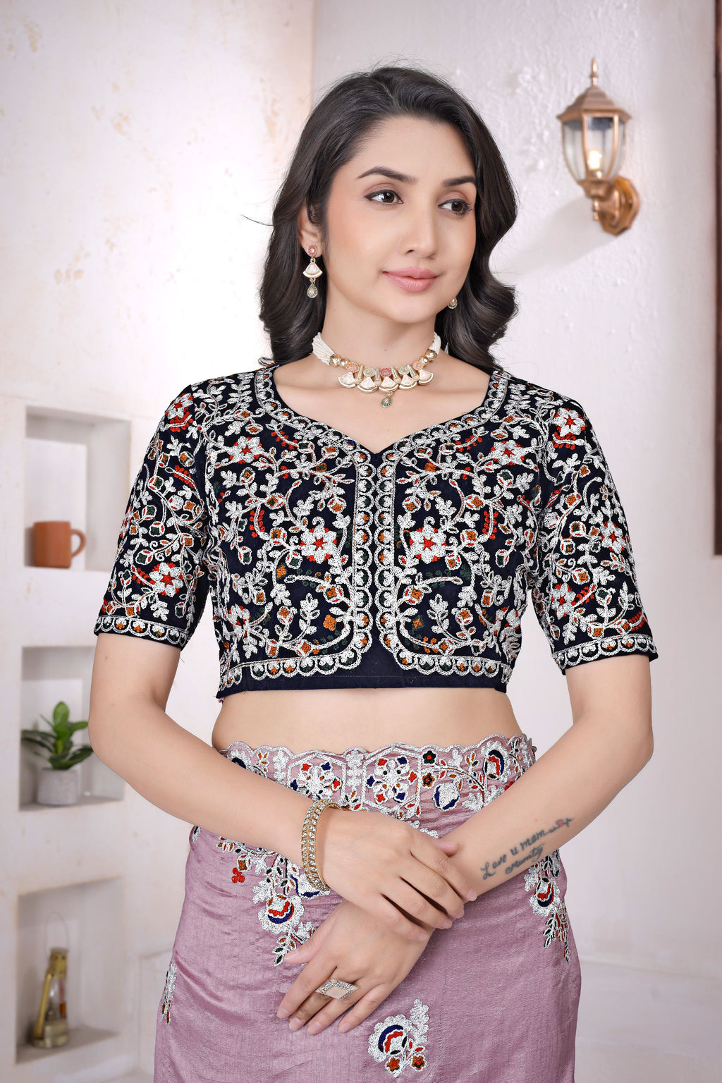 NAINARA Designer Pink Vichitra Silk Saree with Heavy Embroidered Border & Unstitched Designer Blouse | Wedding & Party Wear Saree