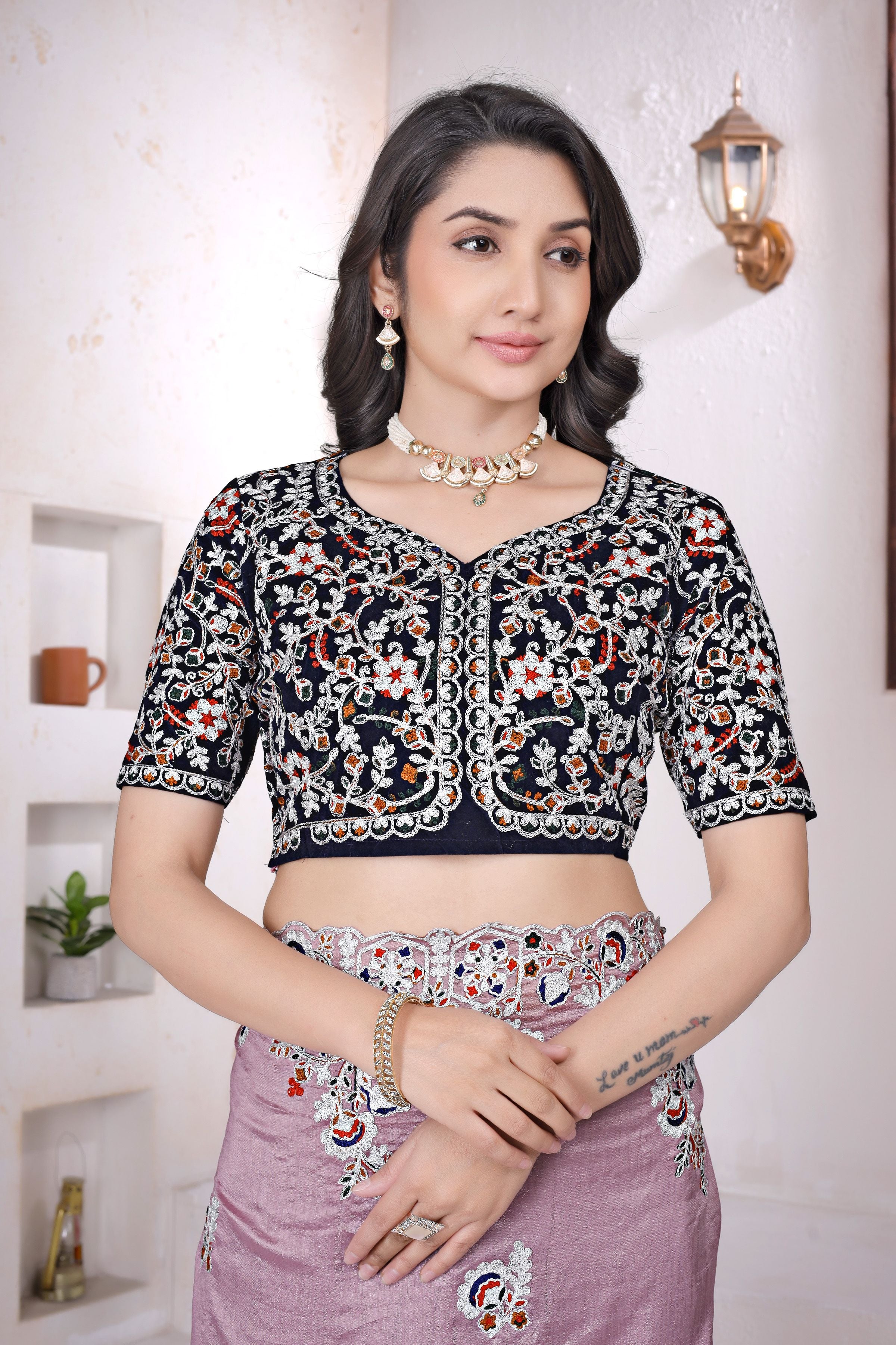 NAINARA Designer Pink Vichitra Silk Saree with Heavy Embroidered Border & Unstitched Designer Blouse | Wedding & Party Wear Saree