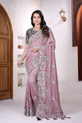 NAINARA Designer Pink Vichitra Silk Saree with Heavy Embroidered Border & Unstitched Designer Blouse | Wedding & Party Wear Saree