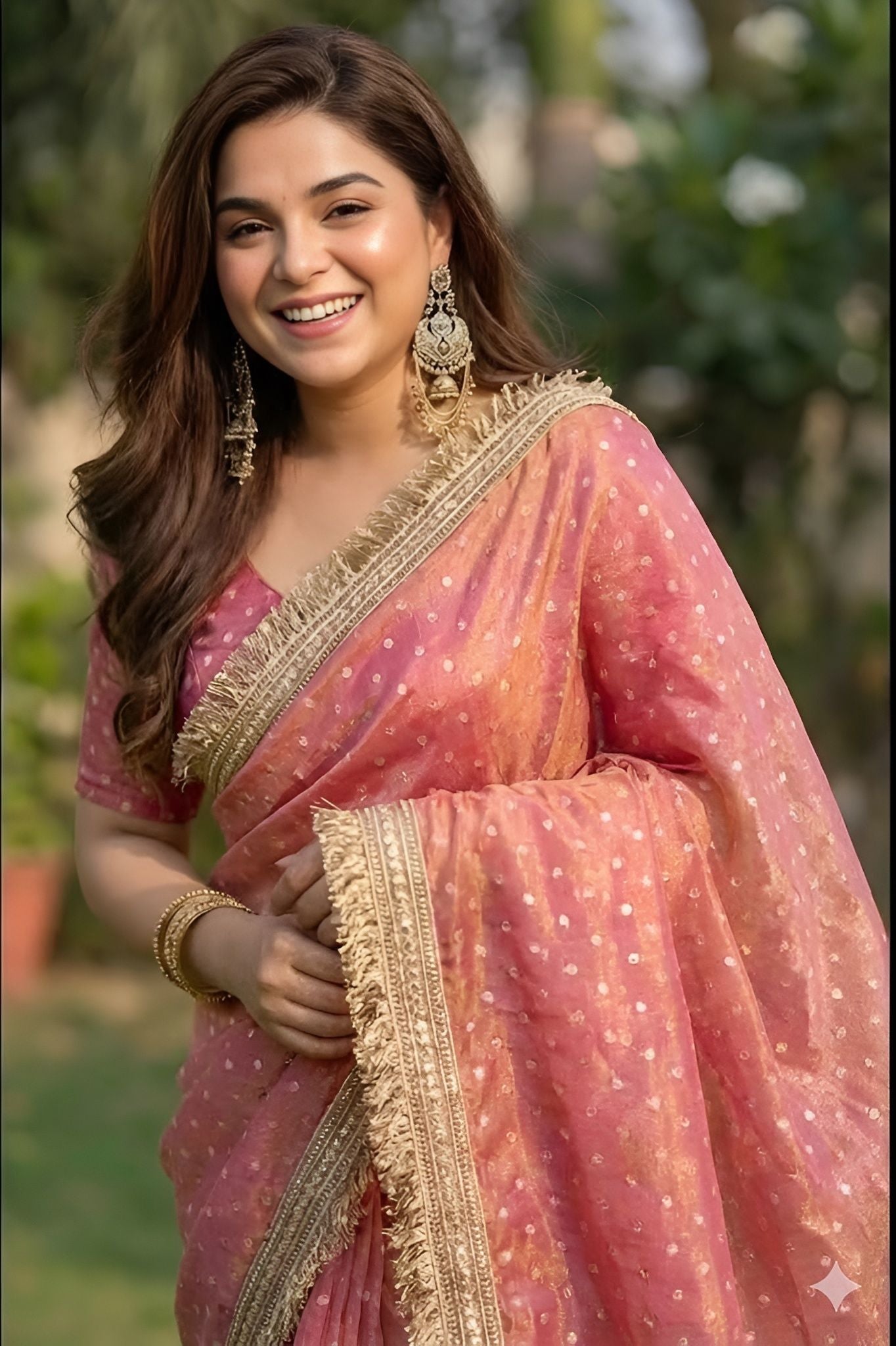NAINARA Women's Designer Dusty Pink Jimmy Choo Saree with Unstitched Blouse | Wedding, Party & Festive Wear