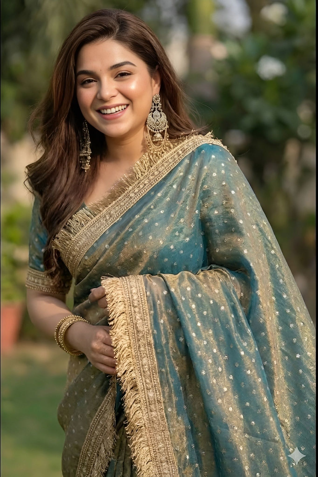 NAINARA Women's Premium Teal Blue Jimmy Choo Designer Saree with Heavy Lace Border & Unstitched Blouse Piece | Party Wear Wedding Saree