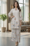 NAINARA Women’s Off White Printed Co-ord Set with Straight Kurta and Ankle-Length Palazzo Pants