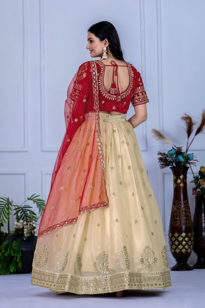NAINARA Women's Designer Off White Heavy Jimmy Choo Embroidered Lehenga Choli with Dupatta | Wedding & Bridal Wear