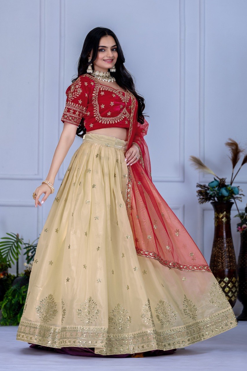 NAINARA Women's Designer Off White Heavy Jimmy Choo Embroidered Lehenga Choli with Dupatta | Wedding & Bridal Wear