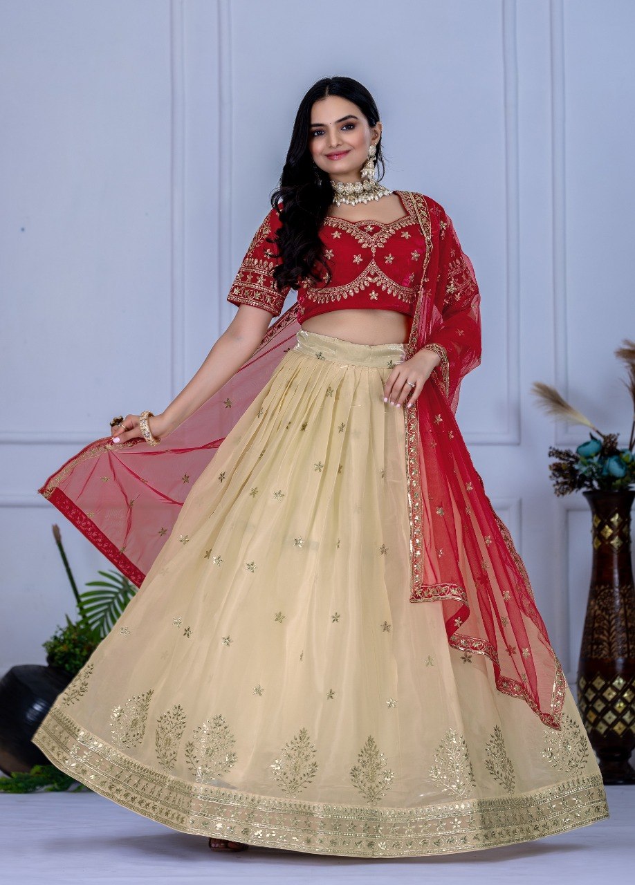 NAINARA Women's Designer Off White Heavy Jimmy Choo Embroidered Lehenga Choli with Dupatta | Wedding & Bridal Wear