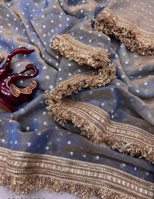 NAINARA Women's Designer Grey Jimmy Choo Embroidered Saree with Unstitched Blouse | Wedding, Party & Festive Wear