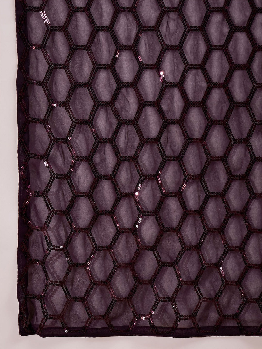 NAINARA Wine Sequins Work Georgette Saree with Honeycomb Design and Unstitched Blouse Piece