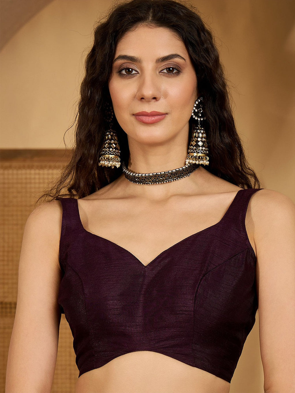 NAINARA Wine Sequins Work Georgette Saree with Honeycomb Design and Unstitched Blouse Piece