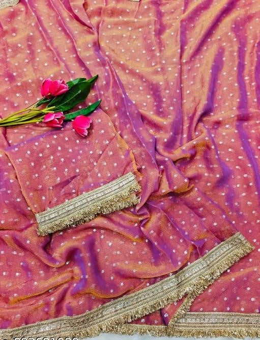 NAINARA Women's Designer Dusty Pink Jimmy Choo Saree with Unstitched Blouse | Wedding, Party & Festive Wear