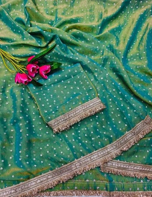 NAINARA Women's Premium Jimmy Choo Designer Saree with Unstitched Blouse Piece | Heavy Lace Border Party Wear Saree